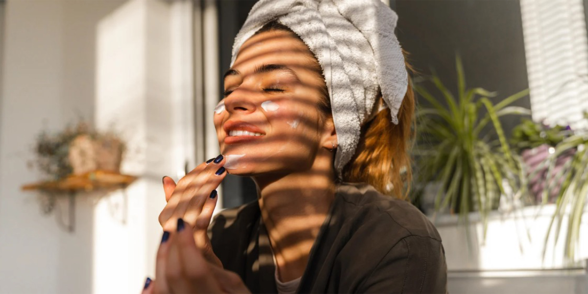 A woman practicing self care