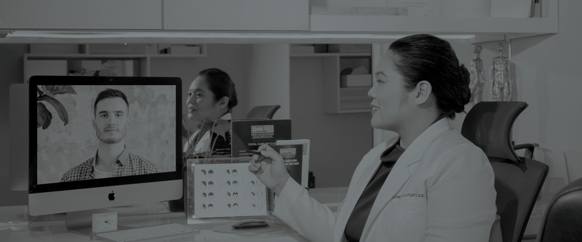 Clinique De Paris - Doctor doing telemedicine for hair loss or alopecia at Clinique de Paris