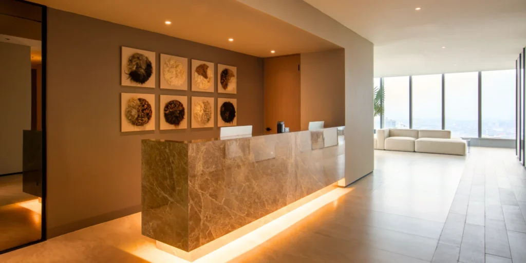 reception area for clinique de paris office in makati