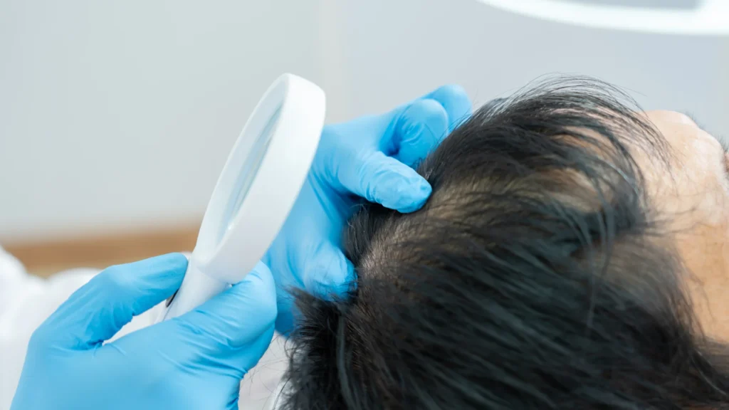 male patient losing hair because of dihydrotestosterone or DHT