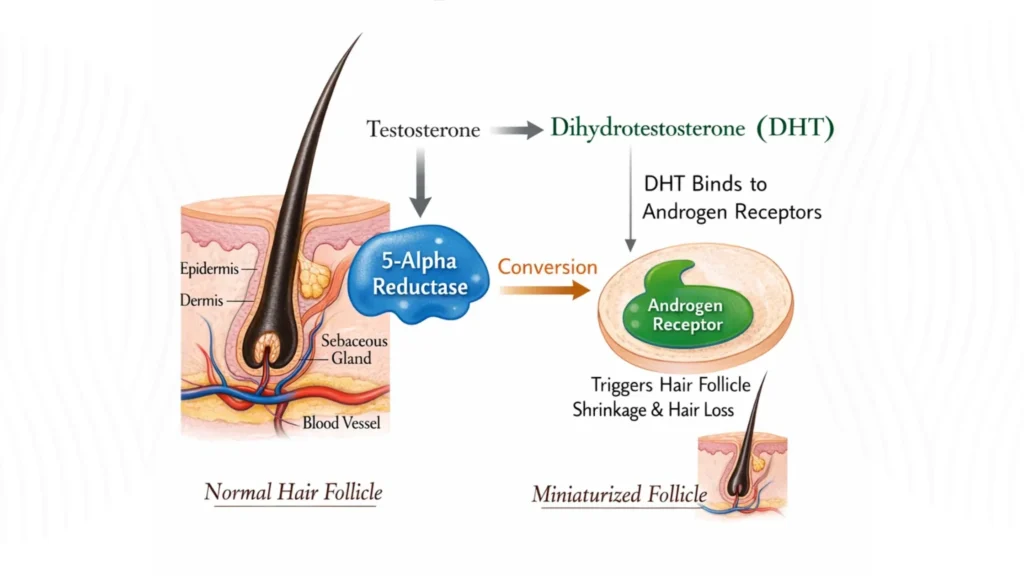 dihydrotestosterone production process in scalp follicles