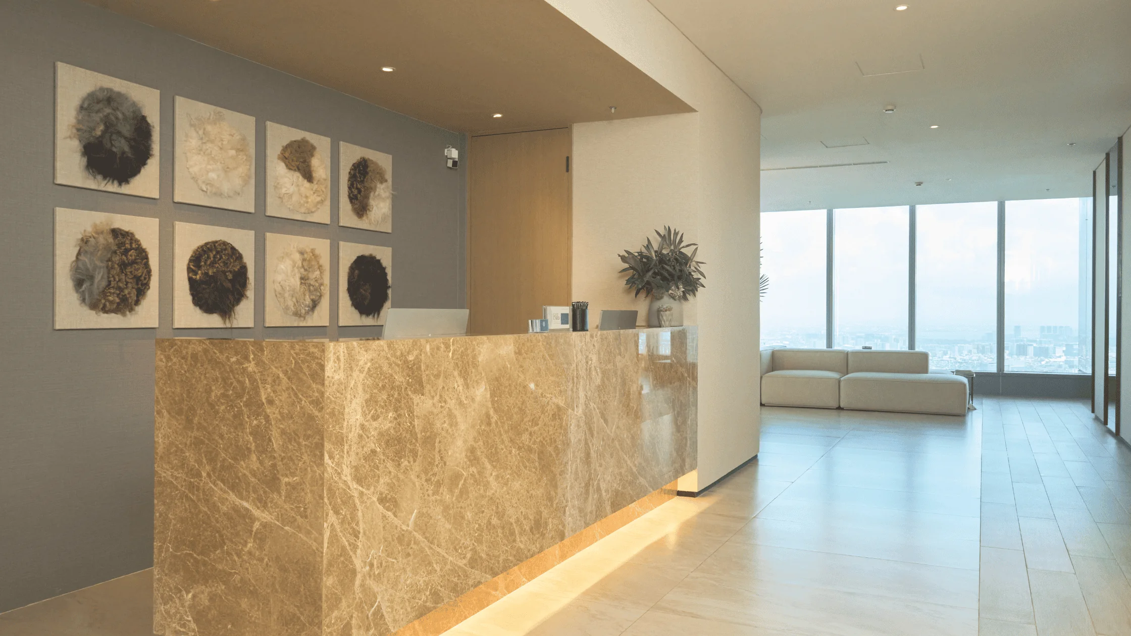 reception area of Clinique de Paris penthouse clinic in Alveo Financial Tower during Art of Restoration event