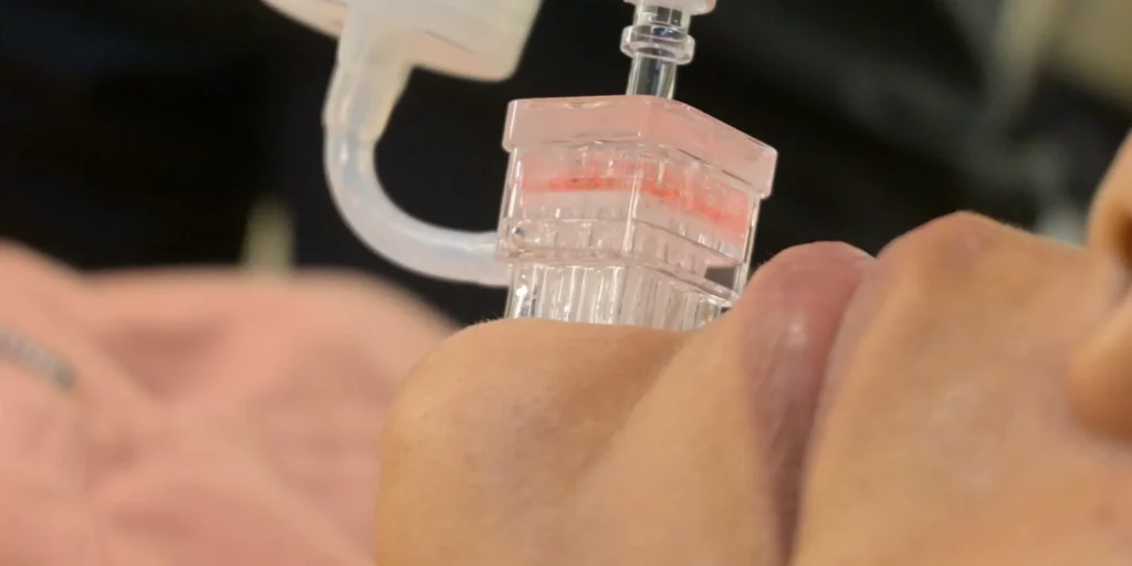 Doctor performing Rejuran skin treatment using advanced delivery technique for acne scars (atrophic, boxcar, rolling), uneven skin texture, post-inflammatory healing, hyperpigmentation (PIH), and skin barrier repair in sensitised skin.