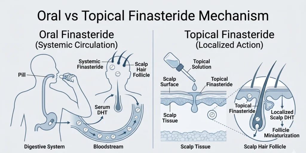 Comparison between oral finasteride systemic treatment and topical scalp-based finasteride treatment